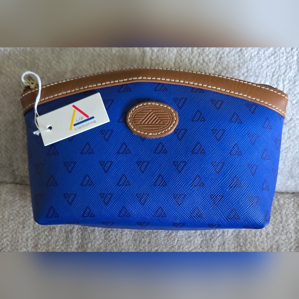 Vintage (1985) Liz Claiborne Royal Blue and Tan Cosmetic Bag